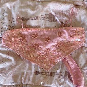 Dyspnea pink silk sequin scarf top